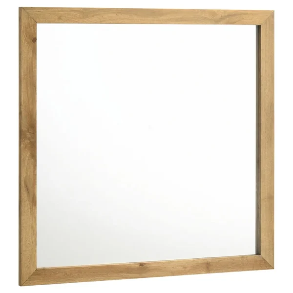 Wemy Rectangular Dresser Mirror, Flat Glass Design, Natural Pine Wood