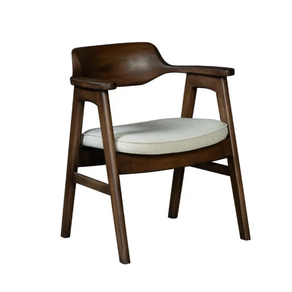 Zsy Dining Armchair, Sand White, Java Brown Birch Wood, Curved Back