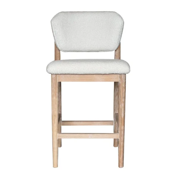 Fela Counter Stool Chair, Ivory White and Back, Natural Brown Wood