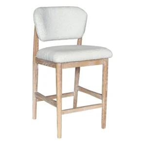 Fela Counter Stool Chair, Ivory White and Back, Natural Brown Wood