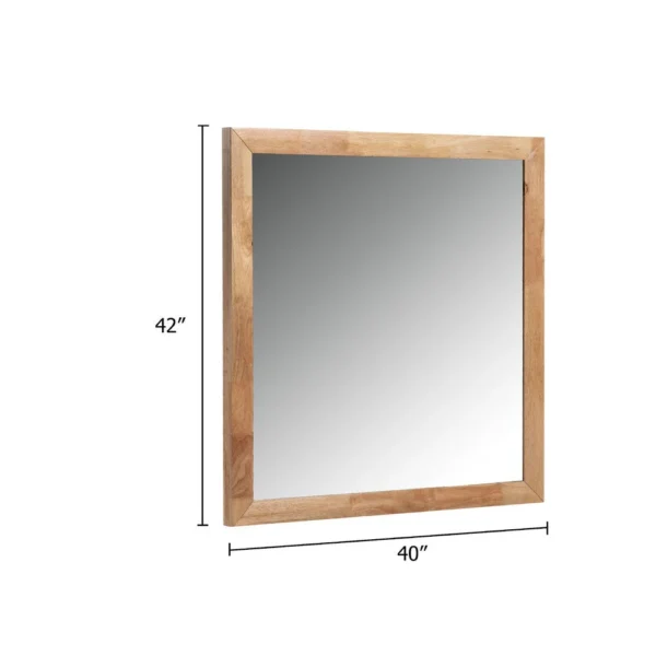 Noe Malia Mirror, 40 Inch Rectangular Rubberwood Frame, Natural Brown