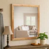 Noe Malia Mirror, 40 Inch Rectangular Rubberwood Frame, Natural Brown