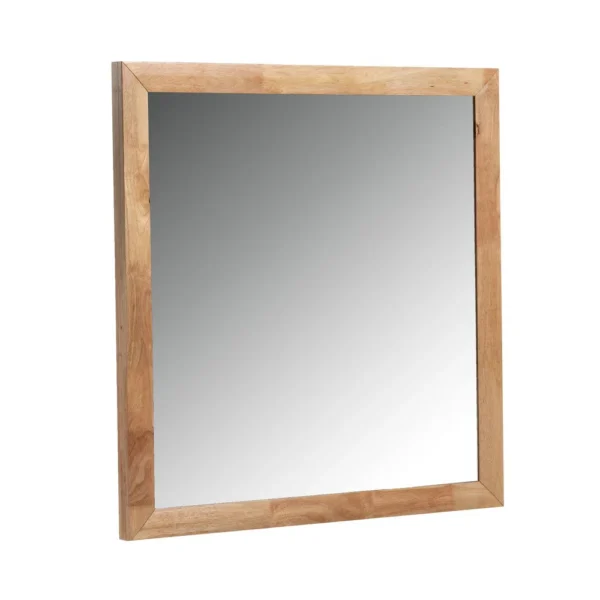 Noe Malia Mirror, 40 Inch Rectangular Rubberwood Frame, Natural Brown