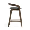 Cid Lenn Counter Stool Chair Set of 2, Gray Fabric, Curved Brown Rubberwood