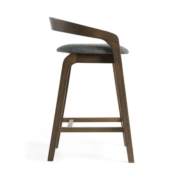 Cid Lenn Counter Stool Chair Set of 2, Gray Fabric, Curved Brown Rubberwood