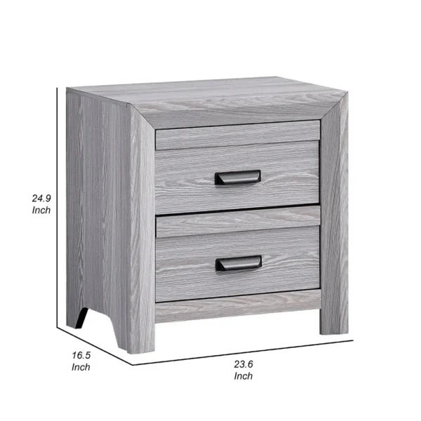Laide Nightstand with 2 Drawers, Cup Handles, Gray Driftwood Finish Wood