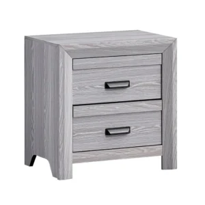 Laide Nightstand with 2 Drawers, Cup Handles, Gray Driftwood Finish Wood