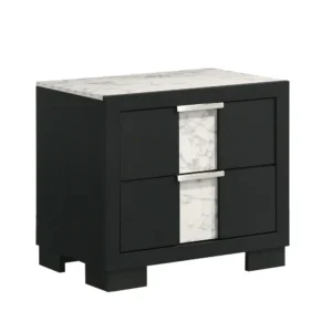 BM338383_73f6e94f-cc70-452a-8b64-4af2cd017749 Amey 2 Drawer Nightstand, White Marble Trim, Black Wood