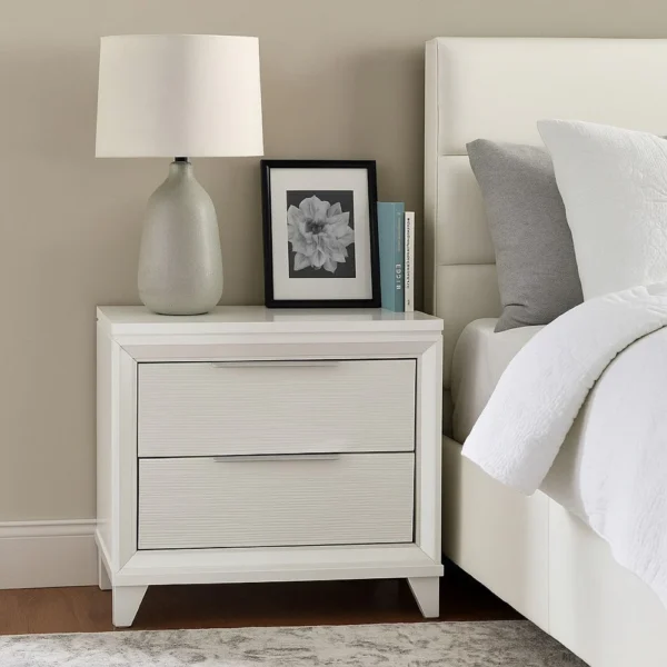 BM338400_5_cc570001-00b5-4e7c-b84d-527ce7b354eb Ressy Nightstand with 2 Drawer, Silver Metal, Contemporary White Wood