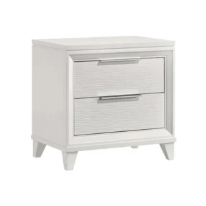 Ressy Nightstand with 2 Drawer, Silver Metal, Contemporary White Wood