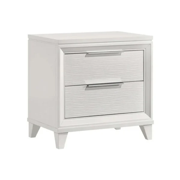 BM338400_e6ed9796-70db-44fd-927d-1394620c8237 Ressy Nightstand with 2 Drawer, Silver Metal, Contemporary White Wood