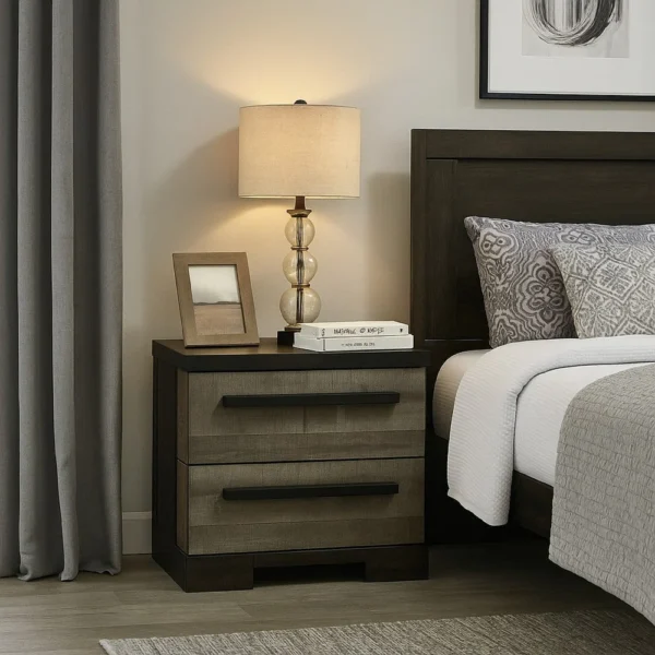 BM338405_5_d0057034-be76-4009-aac1-9ccfd3bb816a Ruthe Nightstand with 2 Drawers, Wide Top, Ebony Black, Gray Wood