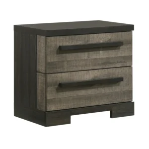 Ruthe Nightstand with 2 Drawers, Wide Top, Ebony Black, Gray Wood