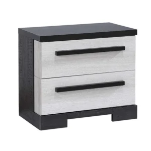 Ruthe Nightstand with 2 Drawers, Wide Top, Ebony Black, White Wood