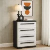 BM338412_5_c86bed01-03c6-4c5c-ac96-e049c50021f7 Ruthe Tall Dresser Chest with 4 Drawers, Ebony Black, White Wood