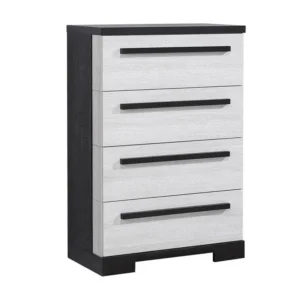 Ruthe Tall Dresser Chest with 4 Drawers, Ebony Black, White Wood