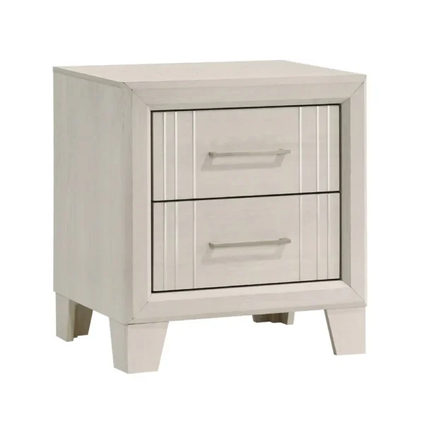 BM338424_f7b76e15-cfac-4456-91ba-187d1cb69107 Charie Nightstand with 2 Drawers, Tapered Legs, Silver Metal, White Wood