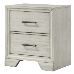 Jeni Nightstand, 2 Drawers, Chrome Handles, Rustic White Mist