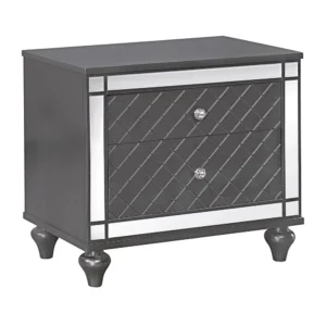 Reff Nightstand, 2 French Dovetail Drawers, Crystal Knobs, Gray