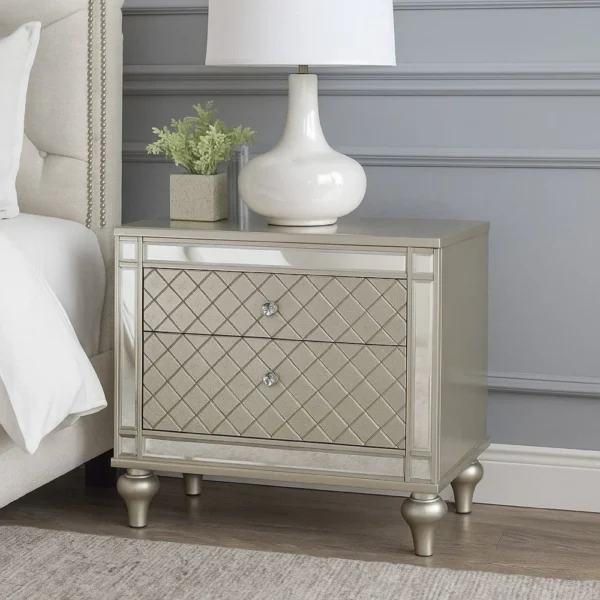 BM338455_5_bf5c89e8-4196-4008-9895-6640adce00cb Cristo Nightstand, 2 Dovetail Drawers, Crystal Knobs, Champagne Silver