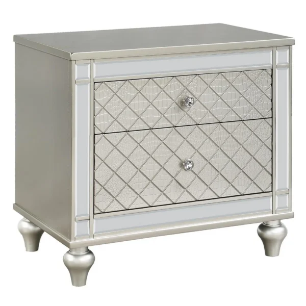 BM338455_7ba612b7-3175-45a2-85b8-6e5d2d27d85e Cristo Nightstand, 2 Dovetail Drawers, Crystal Knobs, Champagne Silver