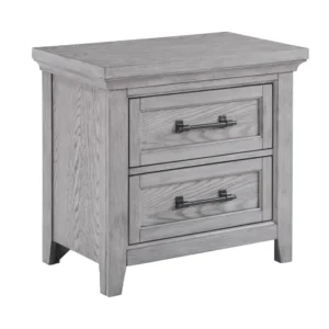 Bix Nightstand, 2 Dovetail Drawers, Bronze Handles, Light Gray