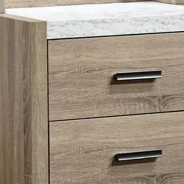 BM338462_2_aae15e71-d988-4aca-bf17-413e1736a91f Tily Nightstand w Wall Panel, 2 Drawers, White Faux Stone Top, Brown