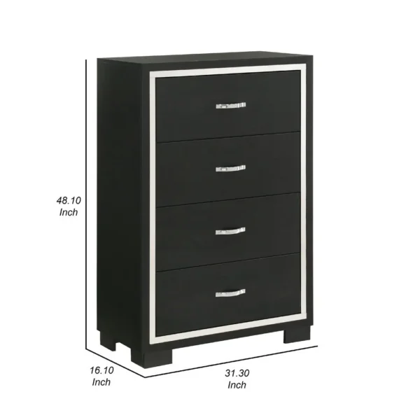 BM338468_4_91afee2b-afe1-43ad-ab85-7b5d9bdc647f Geny Tall Dresser Chest, 4 Drawers, Silver Trim and Metal Handles, Black