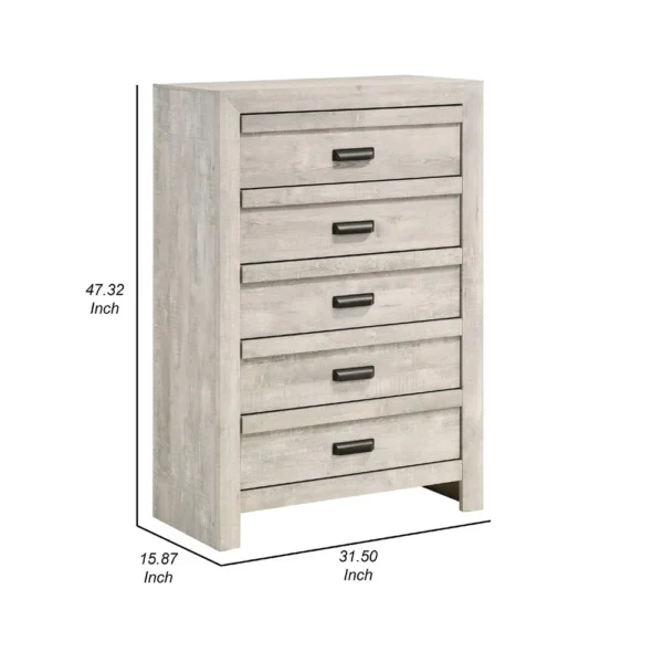 Velz Tall Dresser Chest, 5 Drawers, Finger Pull Handles, Weathered Beige