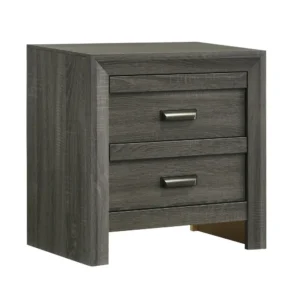 Velz Nightstand, 2 Drawers, Metal Finger Pull Handles, Dark Gray Wood
