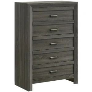 Velz Tall Dresser Chest, 5 Drawers, Finger Pull Handles, Dark Gray Wood