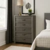 BM338481_5 Velz Tall Dresser Chest, 5 Drawers, Finger Pull Handles, Dark Gray Wood