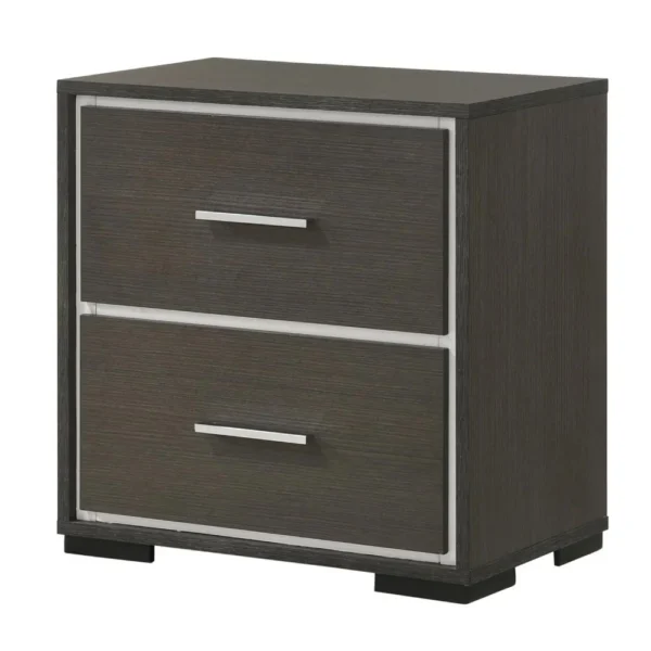 BM338488_d2b198c3-3f16-4d1b-86d5-222a0174a864 Hez Nightstand, 2 Drawers, Silver Trim, Modern Dark Brown Finish