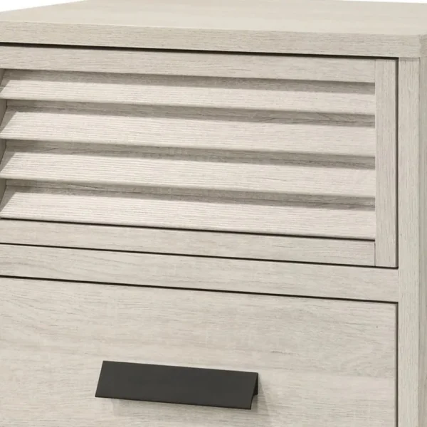 Sary Nightstand, 2 Drawers, Black Finger Handles, Off White Wood
