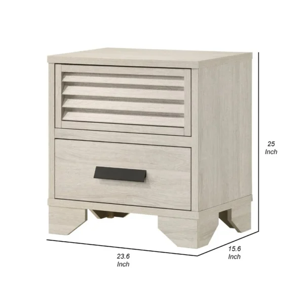 Sary Nightstand, 2 Drawers, Black Finger Handles, Off White Wood