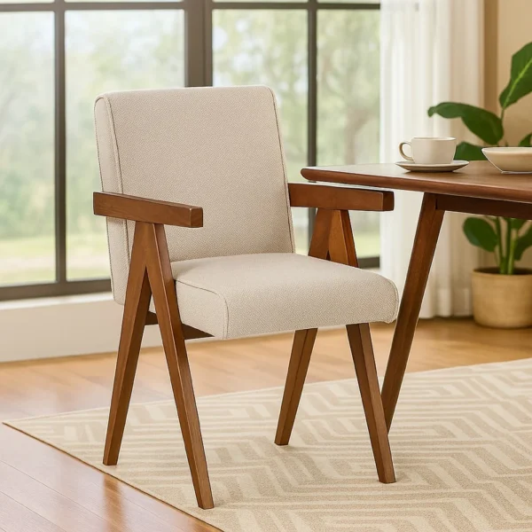 BM338521_5 Cid Jose Dining Chair Set of 2, Beige Polyester, Walnut Brown Wood