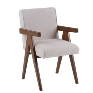 Cid Jose Dining Chair Set of 2, Beige Polyester, Walnut Brown Wood