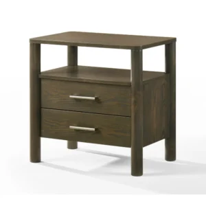 Cid Caro Nightstand, 2 Drawers 1 Shelf, Wenge Brown Rubberwood, 24 Inch