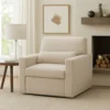 Ompa Swivel Armchair with Lumbar Pillow, Cream Beige Boucle