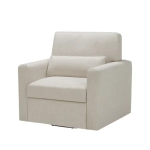 Ompa Swivel Armchair with Lumbar Pillow, Cream Beige Boucle