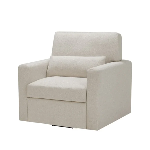 Ompa Swivel Armchair with Lumbar Pillow, Cream Beige Boucle