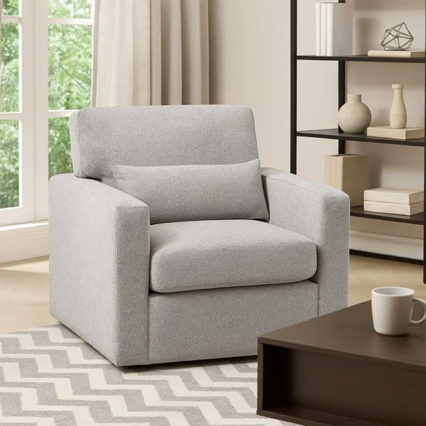 Ompa Swivel Armchair with Lumbar Pillow, Cloud Gray Boucle