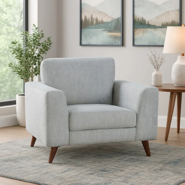 BM338604_5 Ricca Armchair, Blue Gray Chenille, Foam, Angled Brown Wood Legs