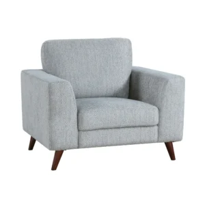 Ricca Armchair, Blue Gray Chenille, Foam, Angled Brown Wood Legs