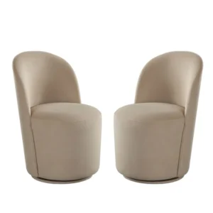 Accent Swivel Dining Chairs, Set of 2, Camel Brown Velvet, Contoured Back