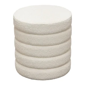 BM338681_2c080941-c46a-4e44-a6fa-16c2d9206163 Accent Ottoman, 17 Inch, Ivory Boucle Upholstery, Round Stacked Design