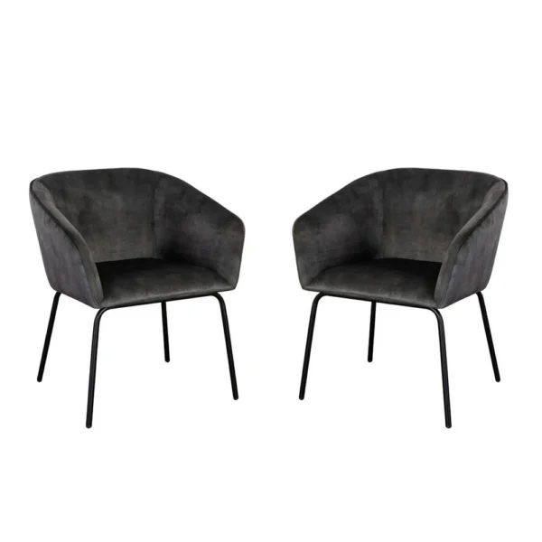 BM338713_38911fa5-65db-462c-b5b0-3dc18883b56d Voro Dining Chair Set of 2, Gray Velvet, Sleek Black Metal Legs