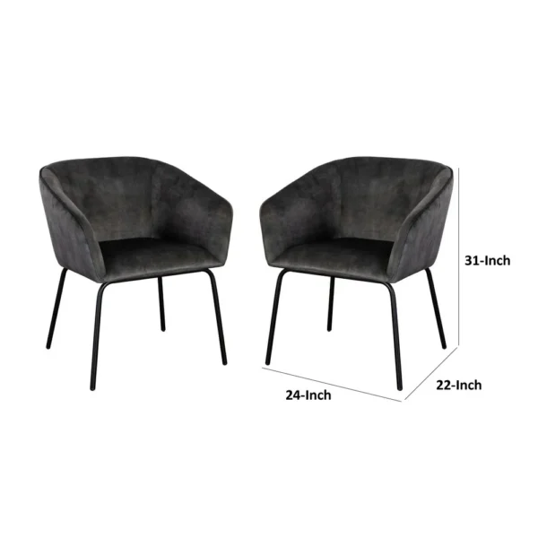BM338713_4_d7ed0945-8468-4709-99bb-a6014bc95e3d Voro Dining Chair Set of 2, Gray Velvet, Sleek Black Metal Legs