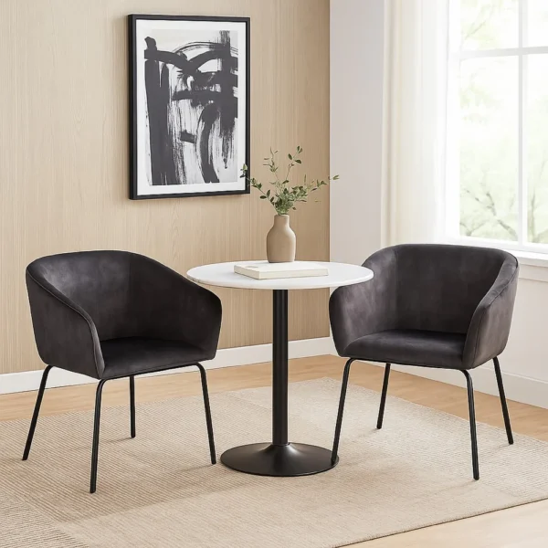 BM338713_5 Voro Dining Chair Set of 2, Gray Velvet, Sleek Black Metal Legs