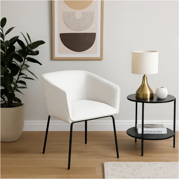 BM338714_5 Voro Dining Chair Set of 2, Mist White Fabric, Sleek Black Metal Legs